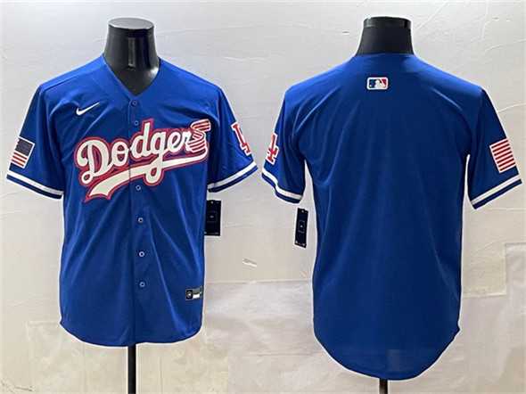 Men%27s Los Angeles Dodgers Blank Royal With American Flag Patch Limited Stitched Jersey